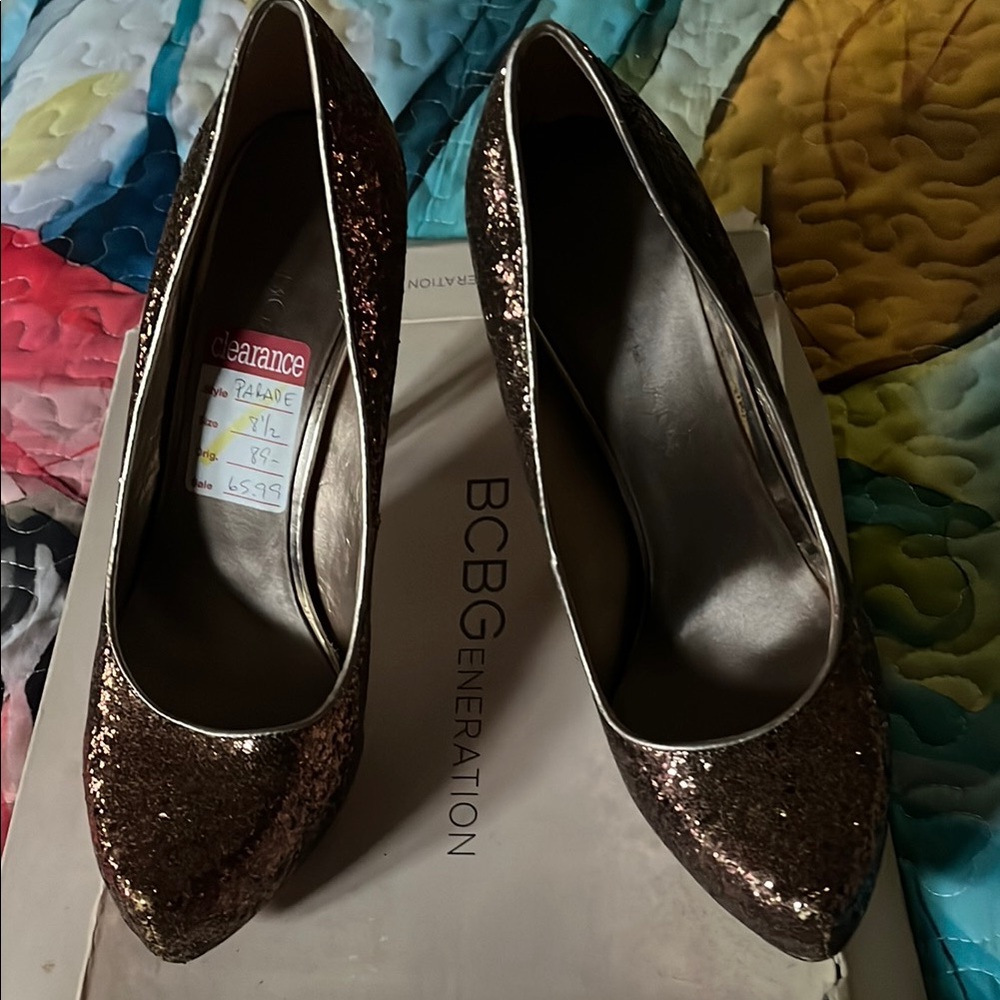 BCBGeneration Black and Brown Glitter Heels